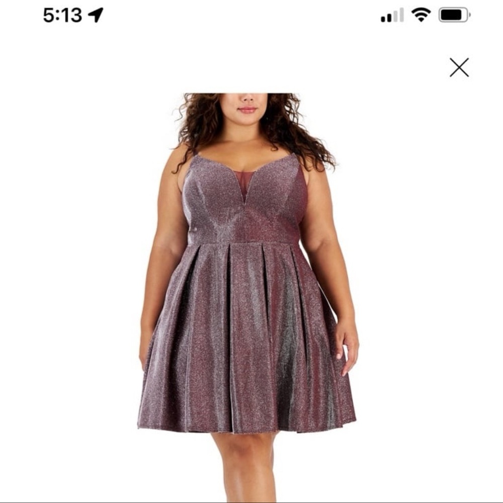 B Darlin Shimmer Pleated Fit & Flare Dress in Dusty Mauve plus size 14W
